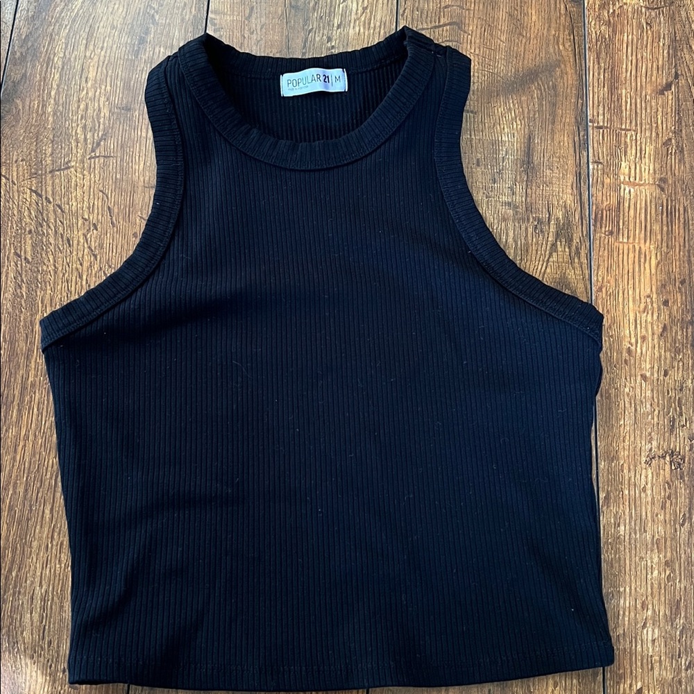 Popular 21 Black Ribbed Crop Top